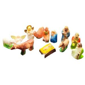 Vintage MCM Nativity Scene Figurines Set 12 Pc Lot Lightweight Plastic
